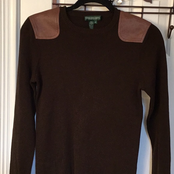 Ralph Lauren Brown Sweater w/ Leather Shoulders - Picture 2 of 7